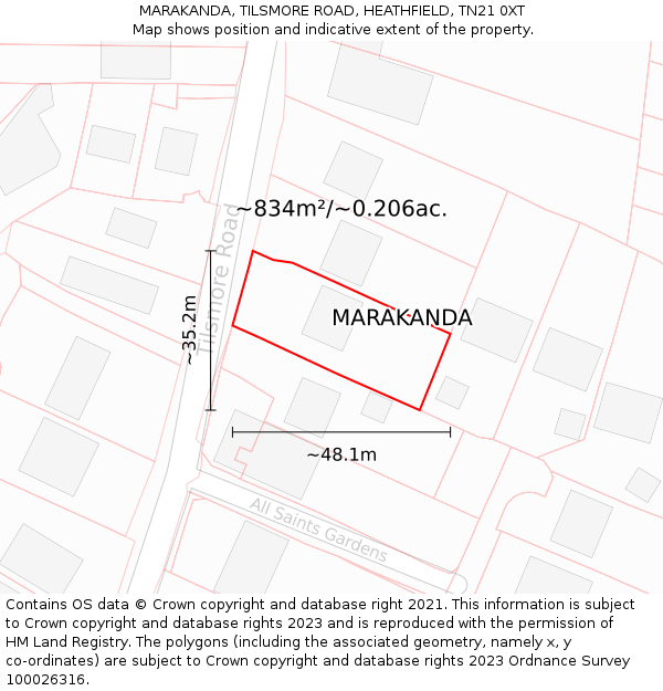 MARAKANDA, TILSMORE ROAD, HEATHFIELD, TN21 0XT: Plot and title map