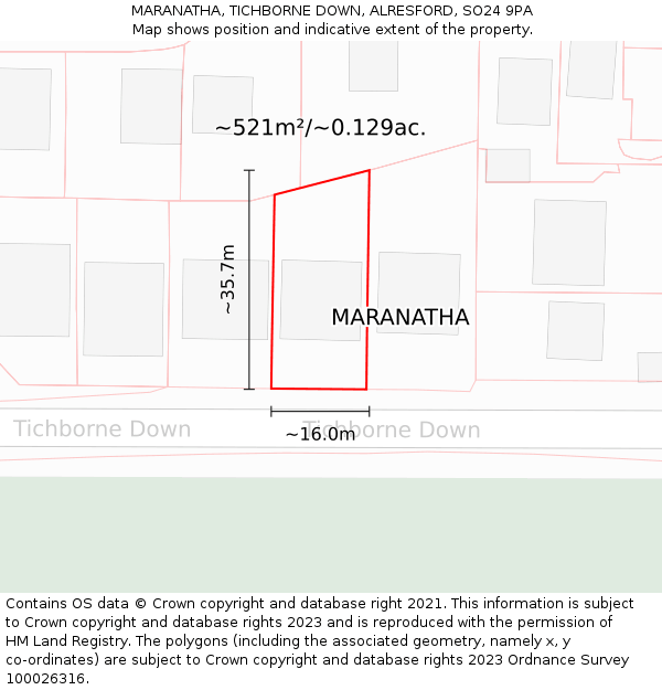 MARANATHA, TICHBORNE DOWN, ALRESFORD, SO24 9PA: Plot and title map