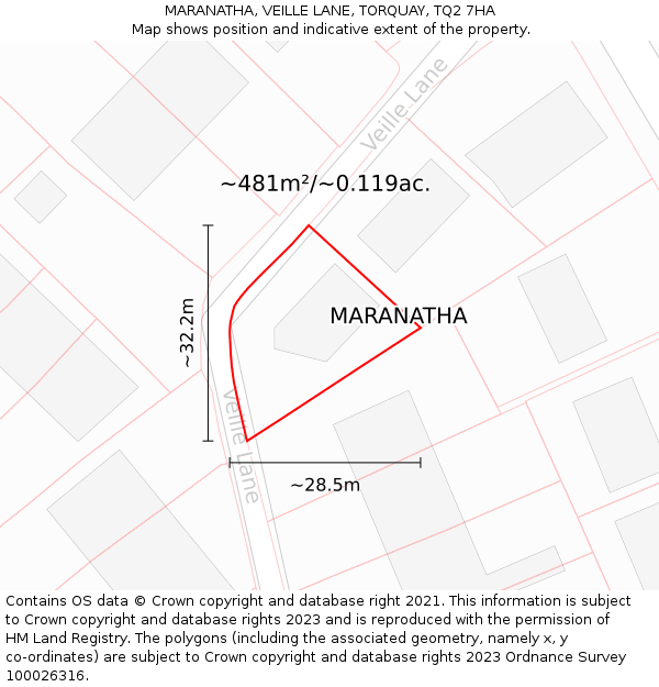 MARANATHA, VEILLE LANE, TORQUAY, TQ2 7HA: Plot and title map