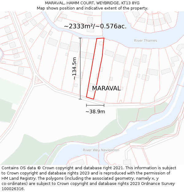 MARAVAL, HAMM COURT, WEYBRIDGE, KT13 8YG: Plot and title map