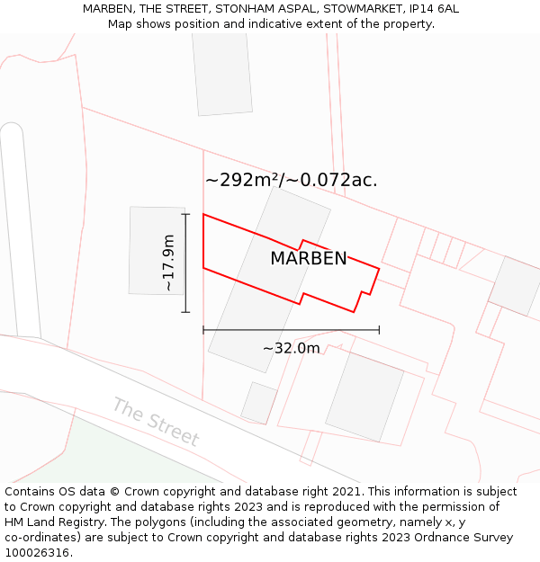 MARBEN, THE STREET, STONHAM ASPAL, STOWMARKET, IP14 6AL: Plot and title map