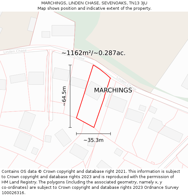 MARCHINGS, LINDEN CHASE, SEVENOAKS, TN13 3JU: Plot and title map