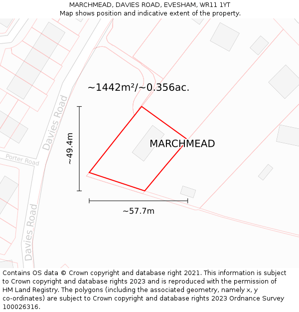 MARCHMEAD, DAVIES ROAD, EVESHAM, WR11 1YT: Plot and title map