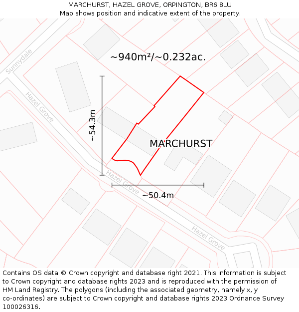 MARCHURST, HAZEL GROVE, ORPINGTON, BR6 8LU: Plot and title map