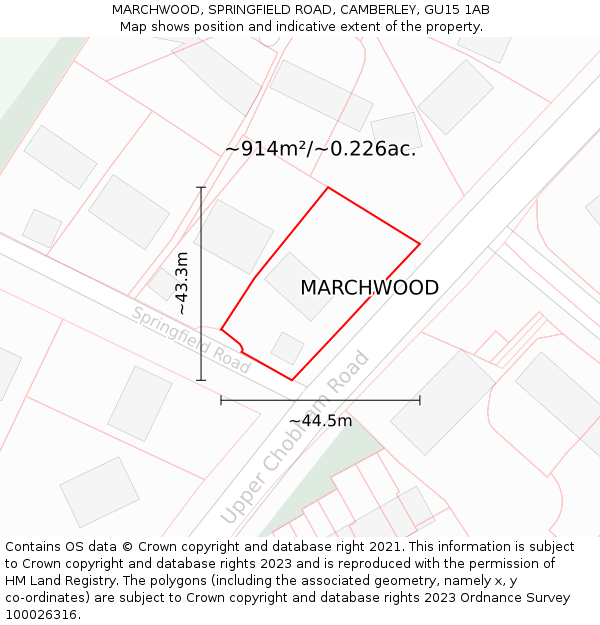 MARCHWOOD, SPRINGFIELD ROAD, CAMBERLEY, GU15 1AB: Plot and title map