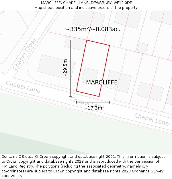 MARCLIFFE, CHAPEL LANE, DEWSBURY, WF12 0DF: Plot and title map