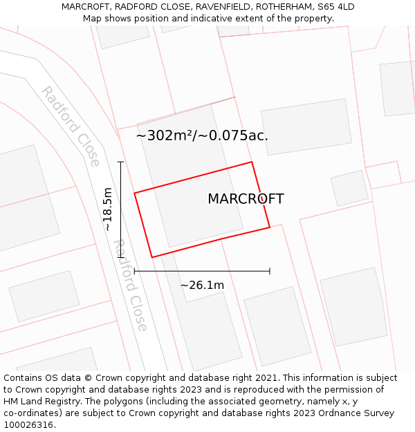 MARCROFT, RADFORD CLOSE, RAVENFIELD, ROTHERHAM, S65 4LD: Plot and title map