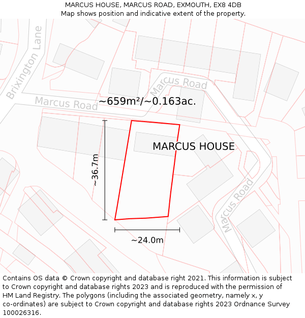 MARCUS HOUSE, MARCUS ROAD, EXMOUTH, EX8 4DB: Plot and title map