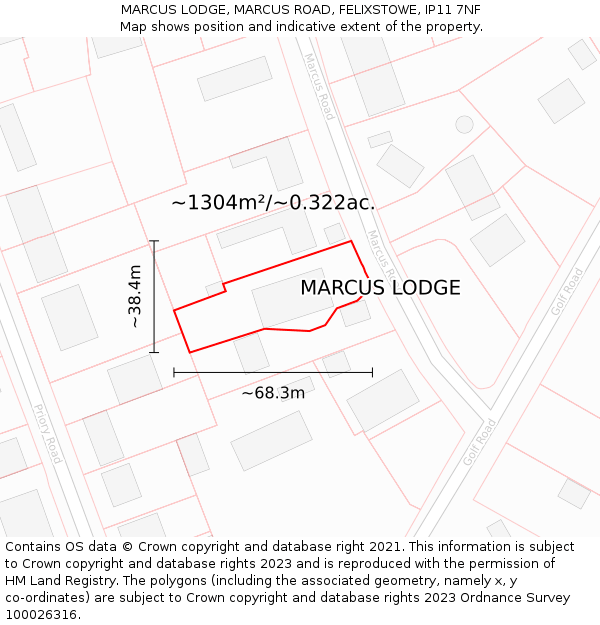 MARCUS LODGE, MARCUS ROAD, FELIXSTOWE, IP11 7NF: Plot and title map