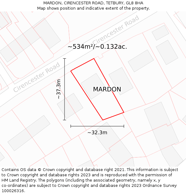 MARDON, CIRENCESTER ROAD, TETBURY, GL8 8HA: Plot and title map