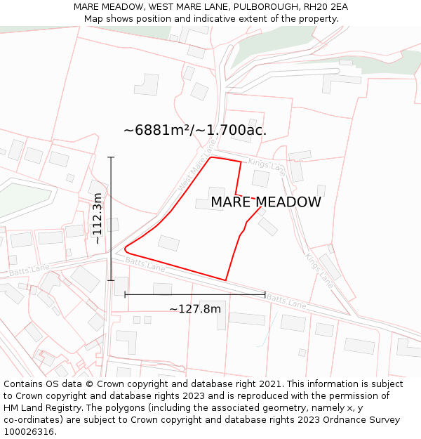 MARE MEADOW, WEST MARE LANE, PULBOROUGH, RH20 2EA: Plot and title map