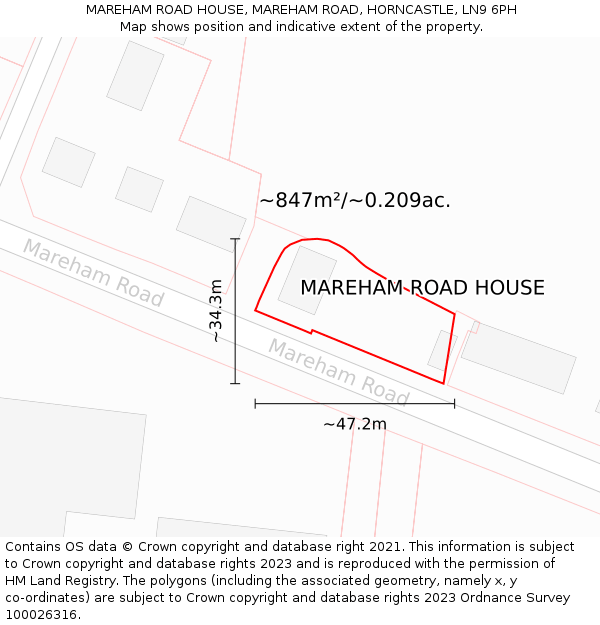 MAREHAM ROAD HOUSE, MAREHAM ROAD, HORNCASTLE, LN9 6PH: Plot and title map