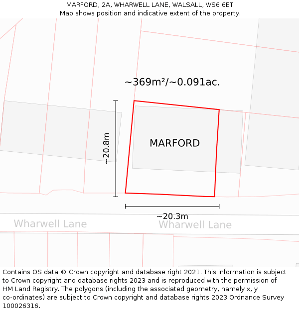MARFORD, 2A, WHARWELL LANE, WALSALL, WS6 6ET: Plot and title map