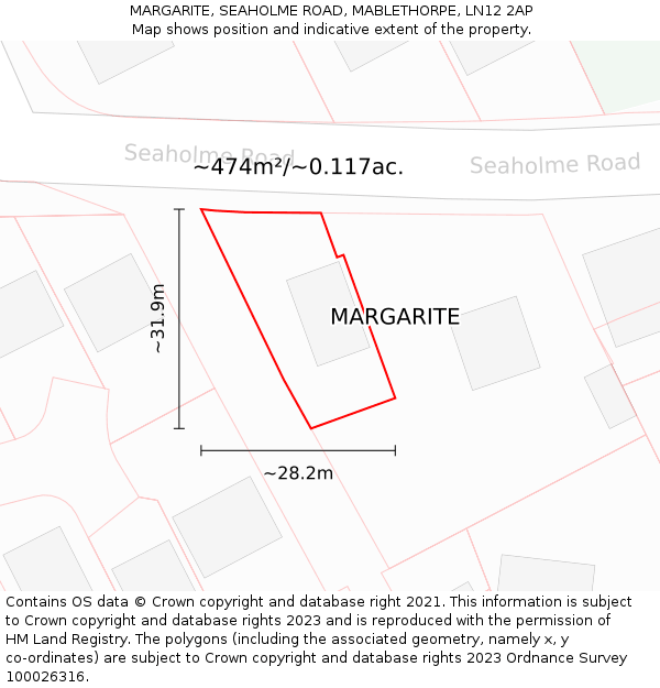 MARGARITE, SEAHOLME ROAD, MABLETHORPE, LN12 2AP: Plot and title map