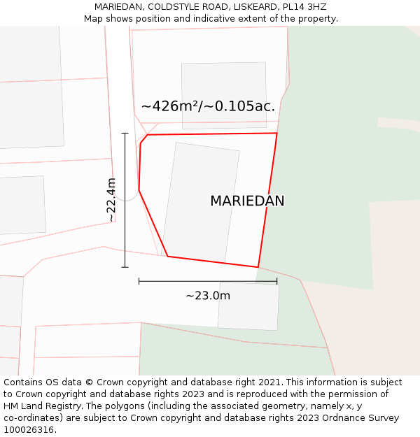 MARIEDAN, COLDSTYLE ROAD, LISKEARD, PL14 3HZ: Plot and title map
