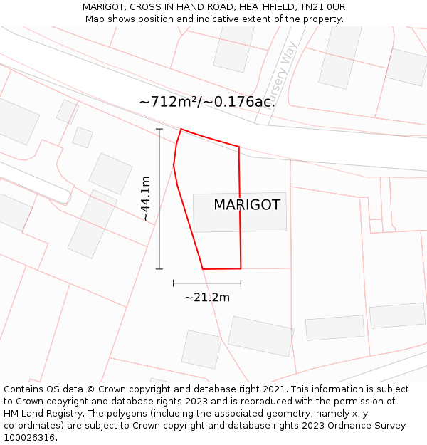 MARIGOT, CROSS IN HAND ROAD, HEATHFIELD, TN21 0UR: Plot and title map