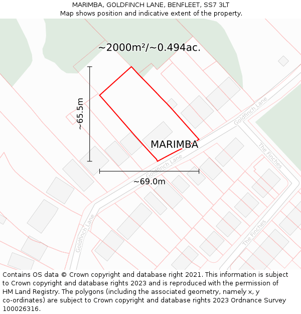 MARIMBA, GOLDFINCH LANE, BENFLEET, SS7 3LT: Plot and title map