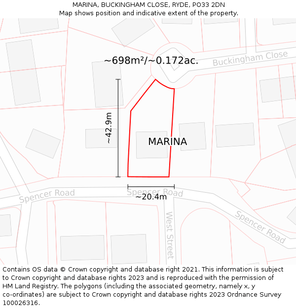 MARINA, BUCKINGHAM CLOSE, RYDE, PO33 2DN: Plot and title map