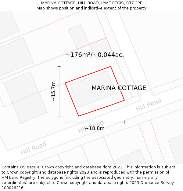 MARINA COTTAGE, HILL ROAD, LYME REGIS, DT7 3PE: Plot and title map