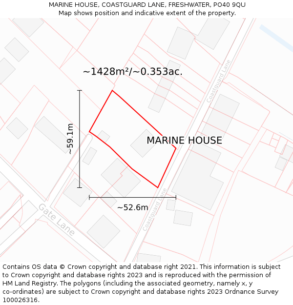 MARINE HOUSE, COASTGUARD LANE, FRESHWATER, PO40 9QU: Plot and title map