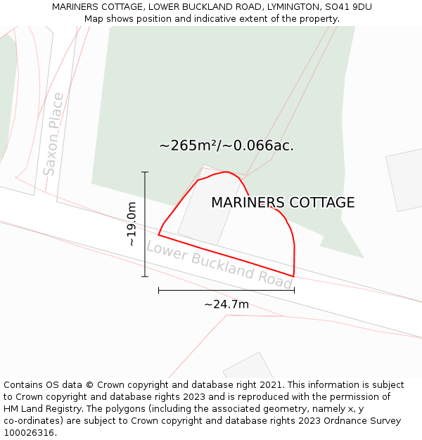 MARINERS COTTAGE, LOWER BUCKLAND ROAD, LYMINGTON, SO41 9DU: Plot and title map