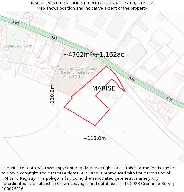 MARISE, WINTERBOURNE STEEPLETON, DORCHESTER, DT2 9LZ: Plot and title map