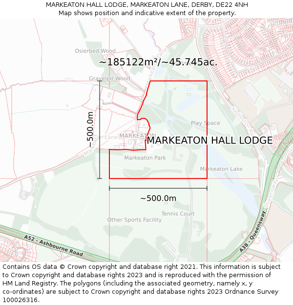 MARKEATON HALL LODGE, MARKEATON LANE, DERBY, DE22 4NH: Plot and title map