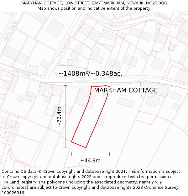 MARKHAM COTTAGE, LOW STREET, EAST MARKHAM, NEWARK, NG22 0QQ: Plot and title map