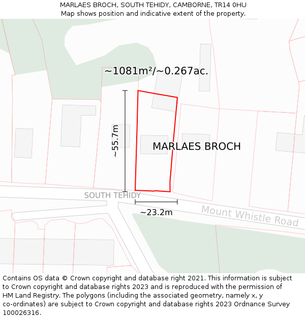 MARLAES BROCH, SOUTH TEHIDY, CAMBORNE, TR14 0HU: Plot and title map