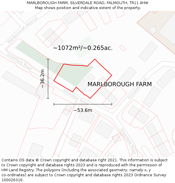 MARLBOROUGH FARM, SILVERDALE ROAD, FALMOUTH, TR11 4HW: Plot and title map