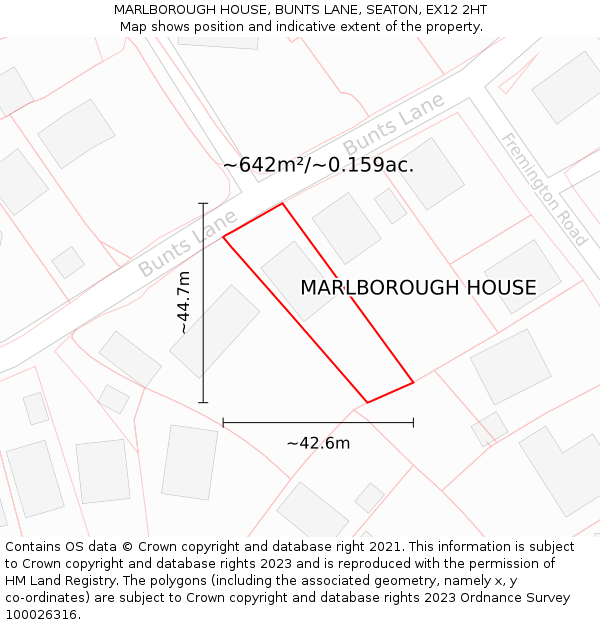 MARLBOROUGH HOUSE, BUNTS LANE, SEATON, EX12 2HT: Plot and title map