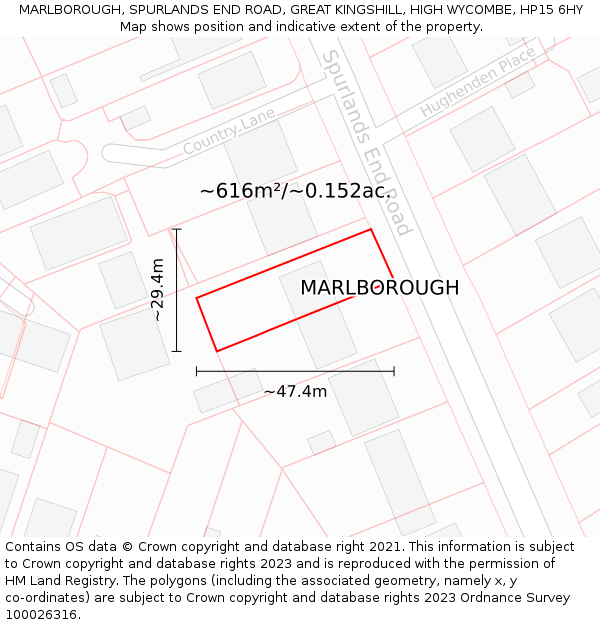 MARLBOROUGH, SPURLANDS END ROAD, GREAT KINGSHILL, HIGH WYCOMBE, HP15 6HY: Plot and title map