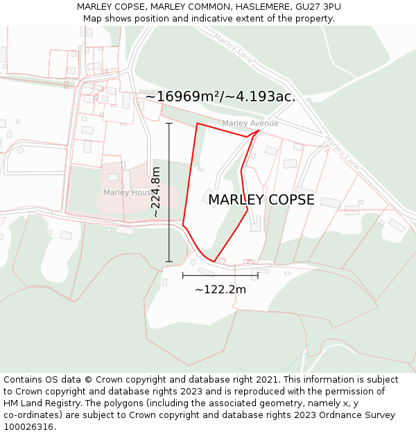 MARLEY COPSE, MARLEY COMMON, HASLEMERE, GU27 3PU: Plot and title map