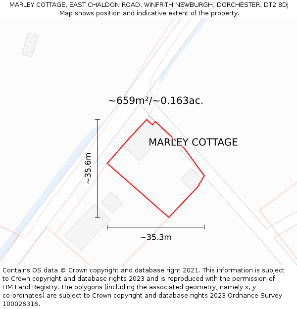 MARLEY COTTAGE, EAST CHALDON ROAD, WINFRITH NEWBURGH, DORCHESTER, DT2 8DJ: Plot and title map