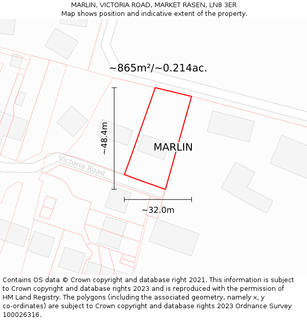 MARLIN, VICTORIA ROAD, MARKET RASEN, LN8 3ER: Plot and title map