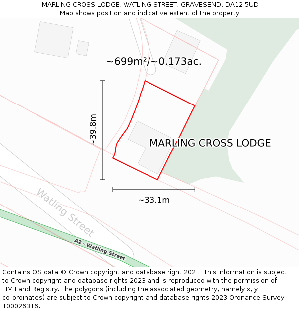 MARLING CROSS LODGE, WATLING STREET, GRAVESEND, DA12 5UD: Plot and title map