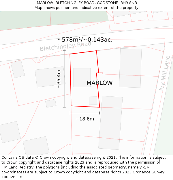 MARLOW, BLETCHINGLEY ROAD, GODSTONE, RH9 8NB: Plot and title map