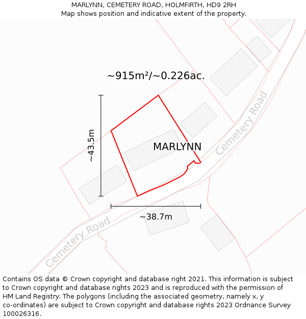 MARLYNN, CEMETERY ROAD, HOLMFIRTH, HD9 2RH: Plot and title map