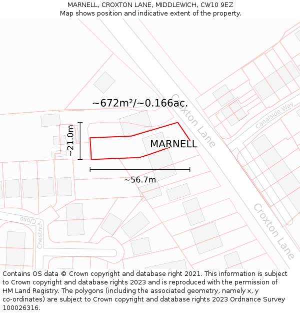 MARNELL, CROXTON LANE, MIDDLEWICH, CW10 9EZ: Plot and title map