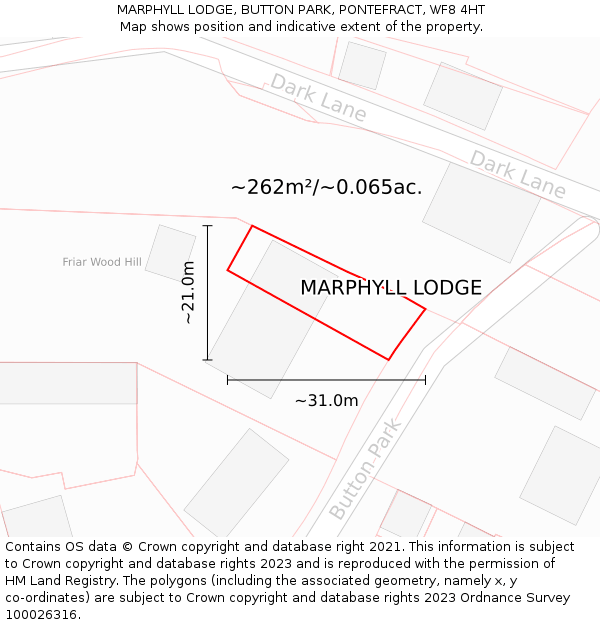 MARPHYLL LODGE, BUTTON PARK, PONTEFRACT, WF8 4HT: Plot and title map