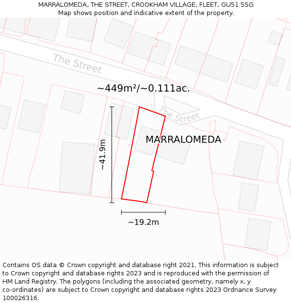 MARRALOMEDA, THE STREET, CROOKHAM VILLAGE, FLEET, GU51 5SG: Plot and title map