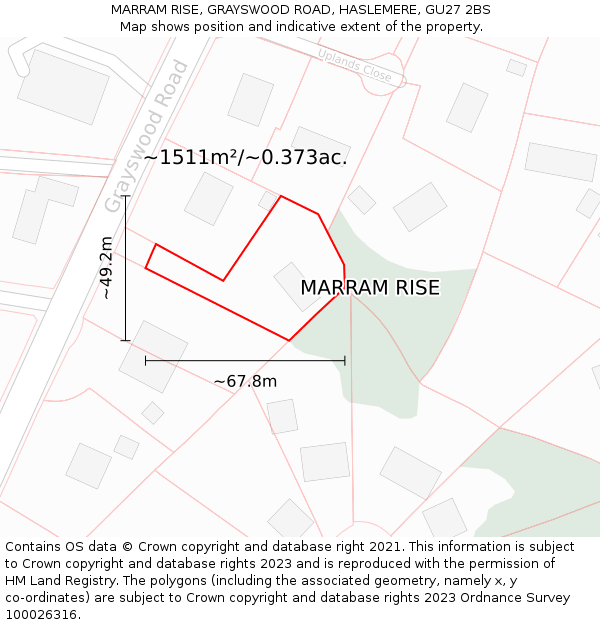 MARRAM RISE, GRAYSWOOD ROAD, HASLEMERE, GU27 2BS: Plot and title map