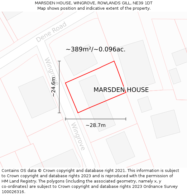 MARSDEN HOUSE, WINGROVE, ROWLANDS GILL, NE39 1DT: Plot and title map