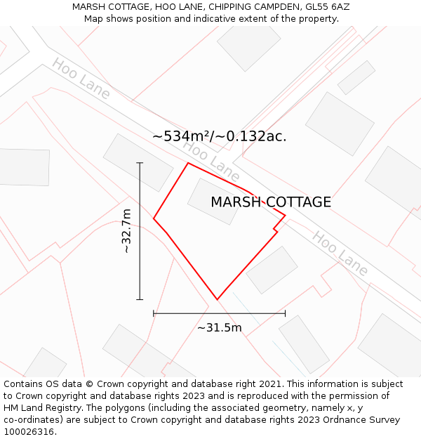 MARSH COTTAGE, HOO LANE, CHIPPING CAMPDEN, GL55 6AZ: Plot and title map