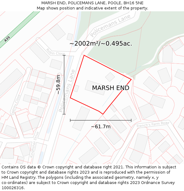 MARSH END, POLICEMANS LANE, POOLE, BH16 5NE: Plot and title map