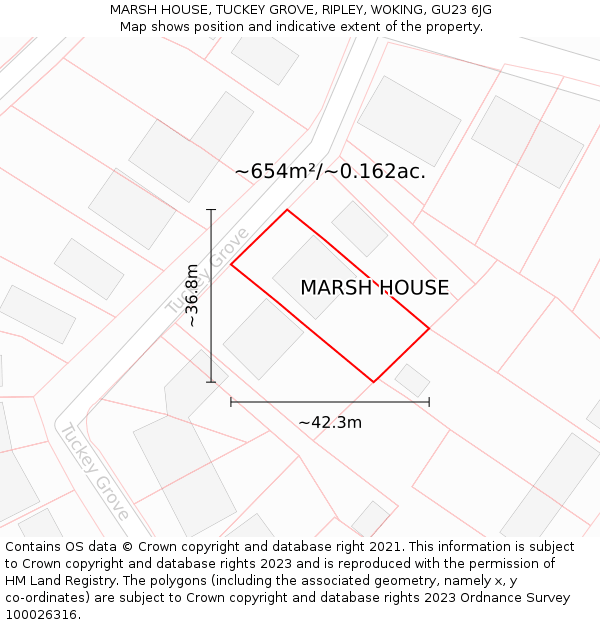 MARSH HOUSE, TUCKEY GROVE, RIPLEY, WOKING, GU23 6JG: Plot and title map