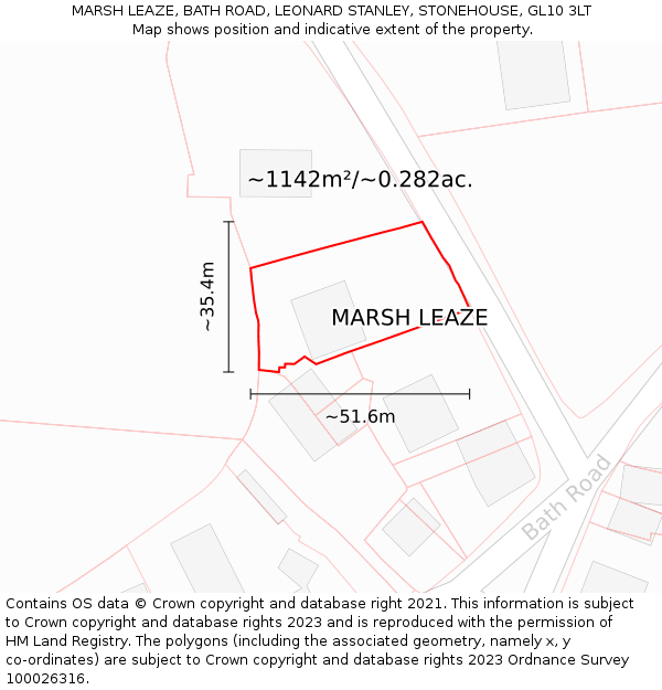 MARSH LEAZE, BATH ROAD, LEONARD STANLEY, STONEHOUSE, GL10 3LT: Plot and title map