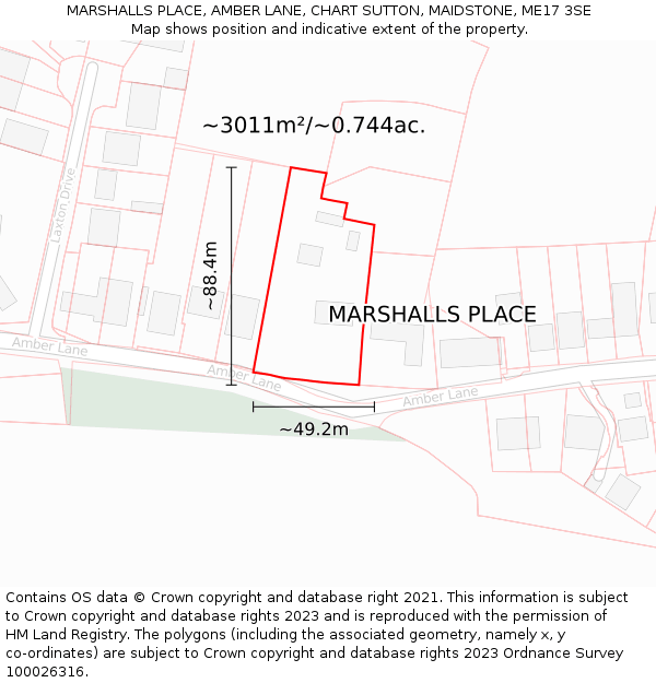 MARSHALLS PLACE, AMBER LANE, CHART SUTTON, MAIDSTONE, ME17 3SE: Plot and title map