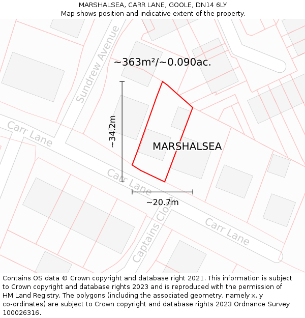 MARSHALSEA, CARR LANE, GOOLE, DN14 6LY: Plot and title map