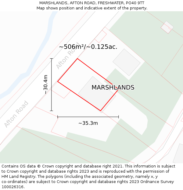 MARSHLANDS, AFTON ROAD, FRESHWATER, PO40 9TT: Plot and title map